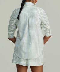 Pistachio Striped Cotton Tencel Short-Sleeved Shirt