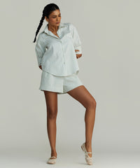 Pistachio Striped Cotton Tencel Short-Sleeved Shirt