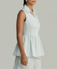 Pistachio Striped Cotton Tencel Tennis Top