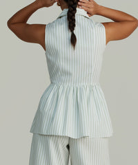 Pistachio Striped Cotton Tencel Tennis Top