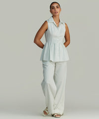 Pistachio Striped Cotton Tencel Tennis Top