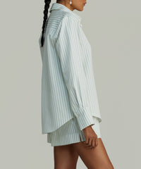 Pistachio Striped Cotton Tencel Oversized Shirt