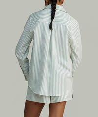 Pistachio Striped Cotton Tencel Oversized Shirt