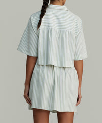 Pistachio Striped Cotton Tencel Cropped Bowling Shirt