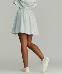 Pistachio Striped Cotton Tencel Mini Skirt