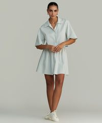 Pistachio Striped Cotton Tencel Cropped Bowling Shirt