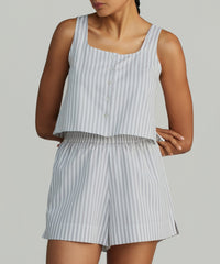 Grey Striped Cotton Tencel Cropped Sleeveless Top