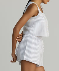 Grey Striped Cotton Tencel Cropped Sleeveless Top