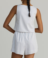 Grey Striped Cotton Tencel Cropped Sleeveless Top