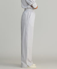 Grey Striped Cotton Tencel Trousers