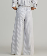Grey Striped Cotton Tencel Trousers