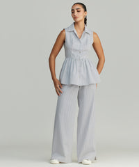 Grey Striped Cotton Tencel Tennis Top