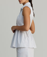 Grey Striped Cotton Tencel Tennis Top