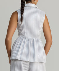 Grey Striped Cotton Tencel Tennis Top