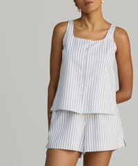 Grey Striped Cotton Tencel Sleeveless Top
