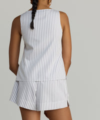 Grey Striped Cotton Tencel Sleeveless Top