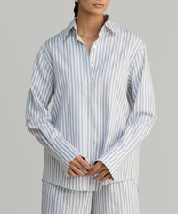 Grey Striped Cotton Tencel Oversized Shirt
