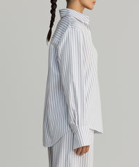 Grey Striped Cotton Tencel Oversized Shirt