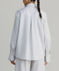 Grey Striped Cotton Tencel Oversized Shirt