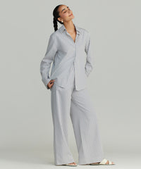 Grey Striped Cotton Tencel Oversized Shirt