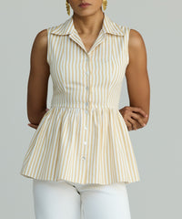 Gold Striped Cotton Tencel Tennis Top
