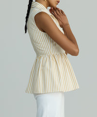 Gold Striped Cotton Tencel Tennis Top