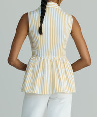 Gold Striped Cotton Tencel Tennis Top