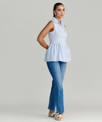Blue Striped Cotton Tencel Tennis Top