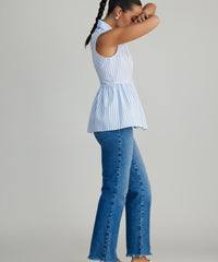 Blue Striped Cotton Tencel Tennis Top