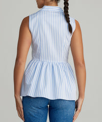 Blue Striped Cotton Tencel Tennis Top