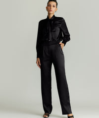 Black Silk Pleated Trousers