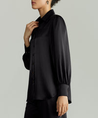 Black Silk Bishop Sleeved Shirt