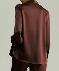 Espresso Silk Long-Sleeved Tie-Neck Top