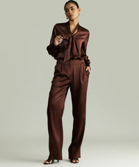 Espresso Silk Pleated Trousers