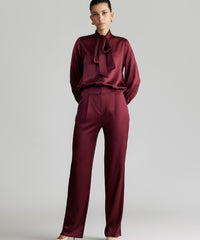 Burgundy Silk Pleated Trousers