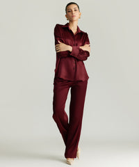 Burgundy Silk Bishop Sleeved Shirt