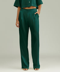 Emerald Silk Pleated Trousers