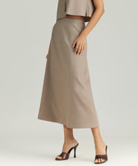 Tobacco Suiting Midi Skirt