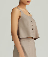 Tobacco Suiting Cropped Sleeveless Top