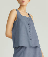 Blue Suiting Sleeveless Top