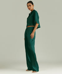 Emerald Silk Pleated Trousers