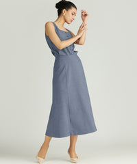 Blue Suiting Midi Skirt