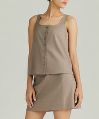 Tobacco Suiting Sleeveless Top