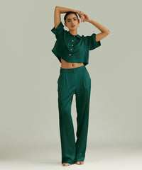 Emerald Silk Pleated Trousers