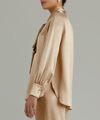 Champagne Silk Long-Sleeved Tie-Neck Top