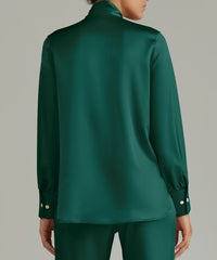 Emerald Silk Long-Sleeved Tie-Neck Top