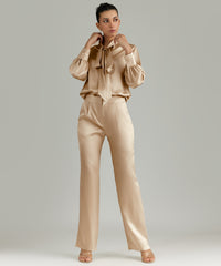 Champagne Silk Pleated Trousers