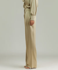 Olive Silk Pleated Trousers