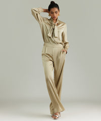 Olive Silk Pleated Trousers