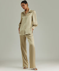 Olive Silk Bishop Sleeved Shirt